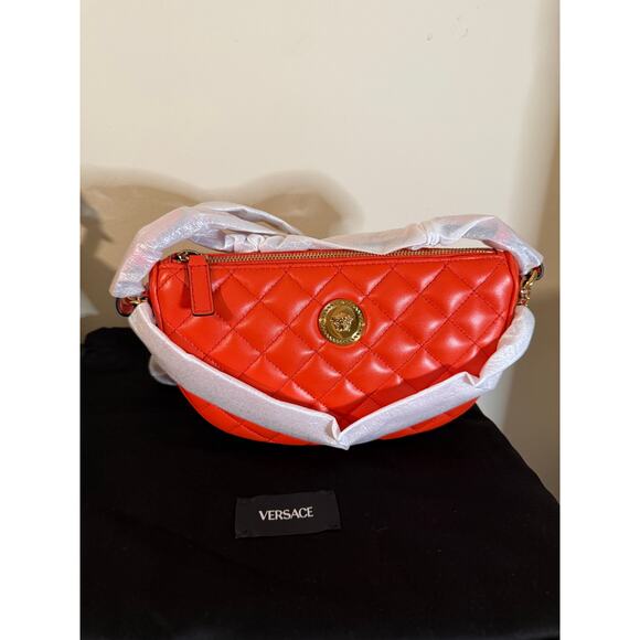 versace lamb skin quilted gold medusa coral crossbody bag - Picture 4 of 8